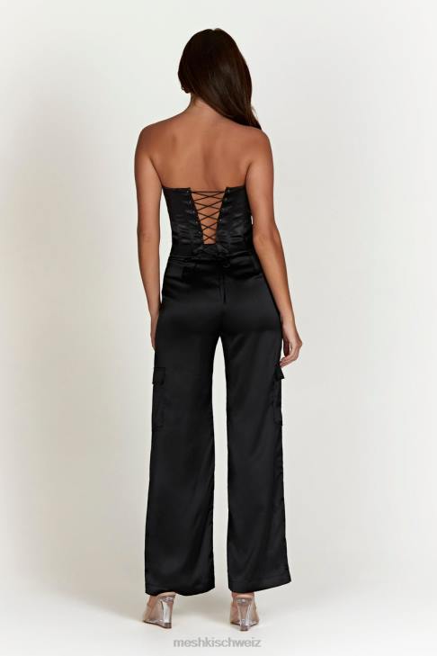 Meshki Amaya Satin-Cargohose Schwarz Kleidung 060V1574
