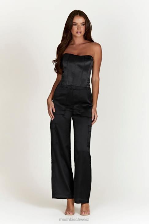 Meshki Amaya Satin-Cargohose Schwarz Kleidung 060V1574