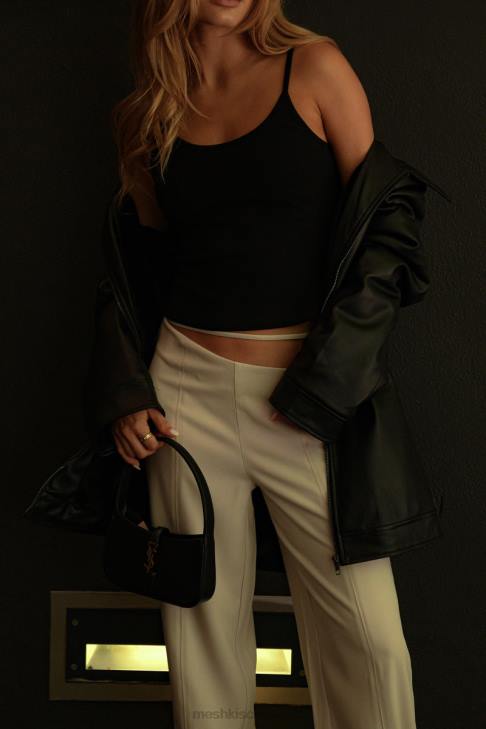 Meshki Bahar mittelhohe Hose mit weitem Bein und Trägern Weizen Kleidung 060V1588