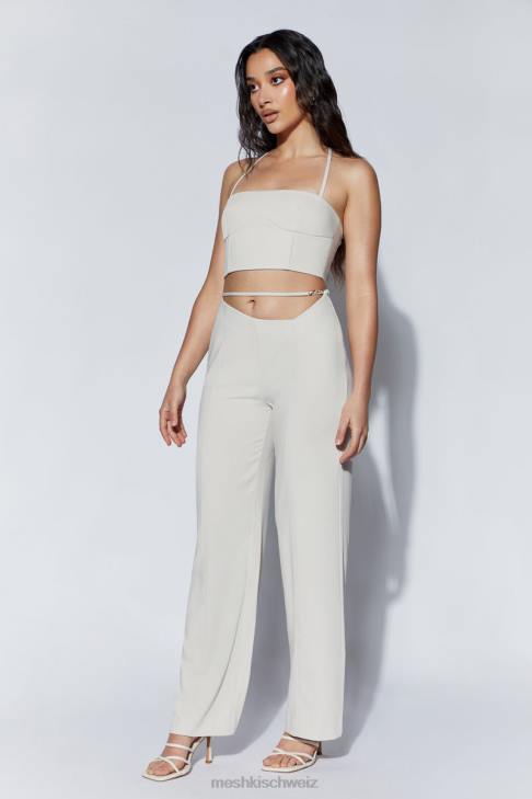 Meshki Bahar mittelhohe Hose mit weitem Bein und Trägern Weizen Kleidung 060V1588