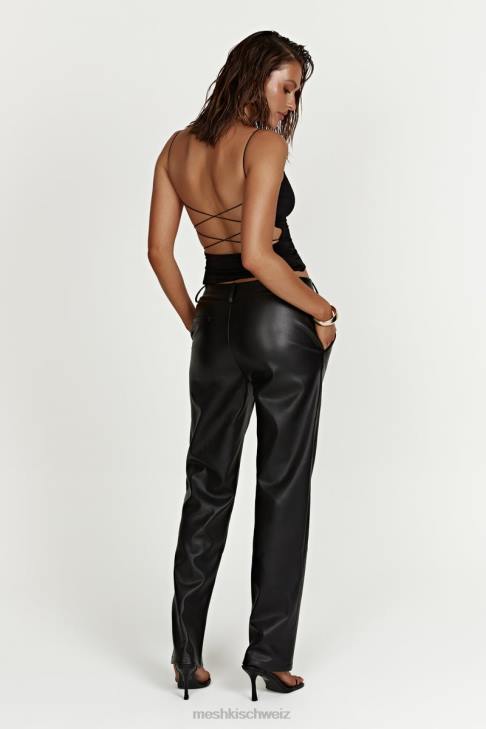 Meshki Matilda Slouchy-Low-Rise-Hose aus Kunstleder Schwarz Kleidung 060V1438