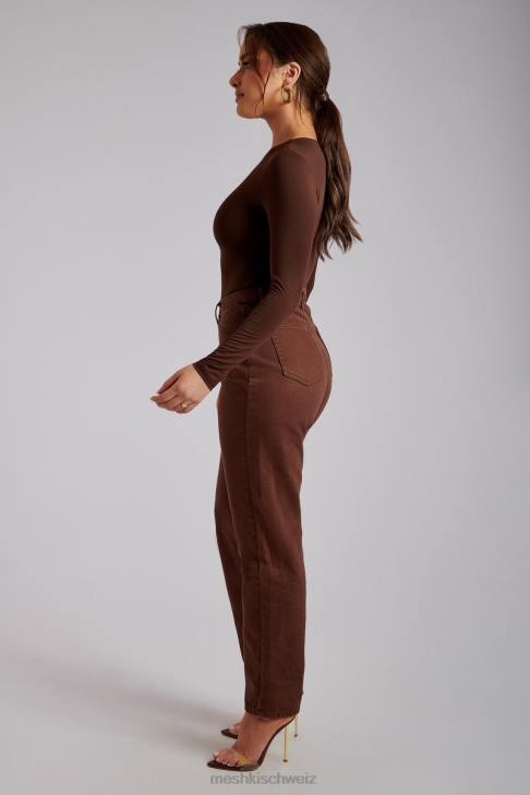 Meshki Millicent schlichte, steife Mom-Jeans Schokolade Kleidung 060V1341