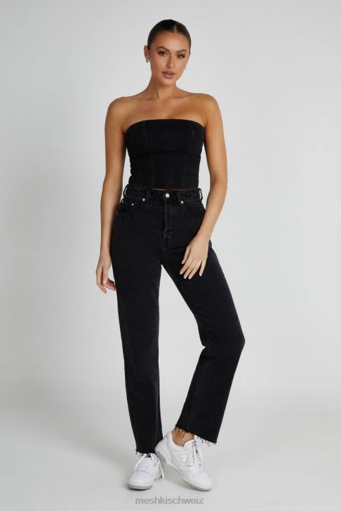 Meshki Tina Mama Jeans schwarz gewaschen Kleidung 060V1319