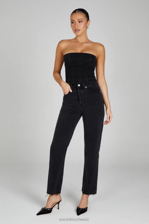 Meshki Tina Mama Jeans schwarz gewaschen Kleidung 060V1319