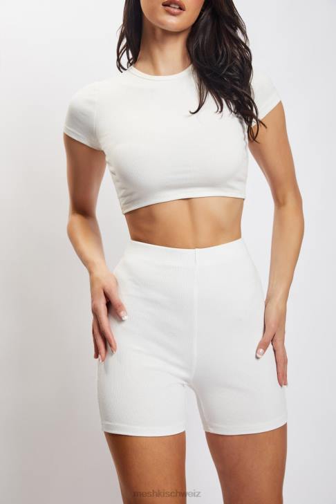 Meshki Lisa gerippte Booty-Shorts Weiß Kleidung 060V1459