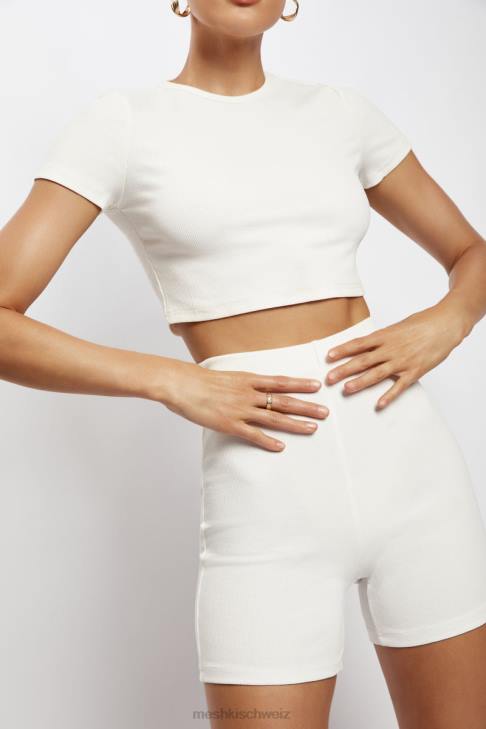 Meshki Lisa gerippte Booty-Shorts Weiß Kleidung 060V1459