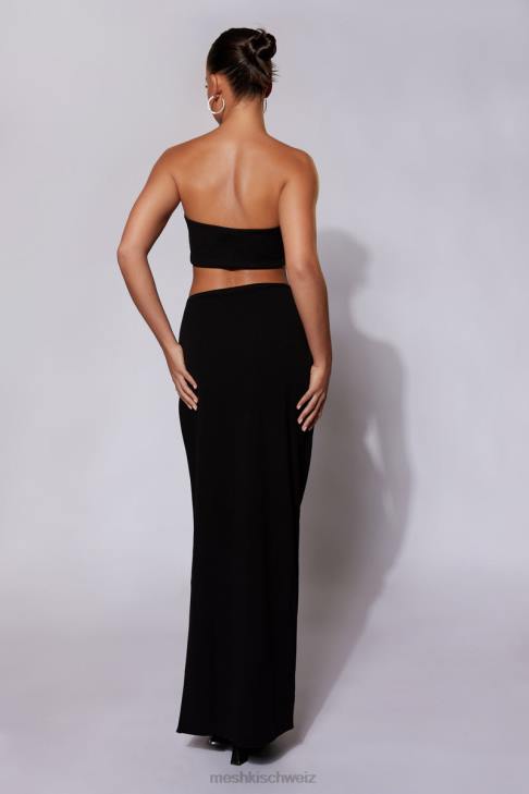 Meshki Anastasia Diamant-Seil-Maxirock mit Schlitz Schwarz Kleidung 060V1557