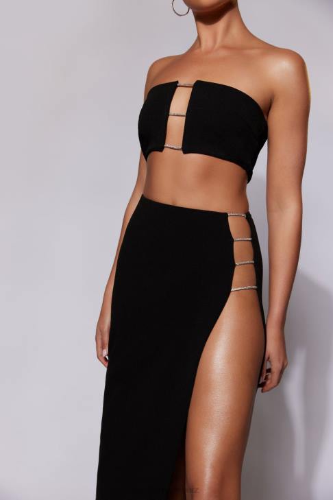 Meshki Anastasia Diamant-Seil-Maxirock mit Schlitz Schwarz Kleidung 060V1557