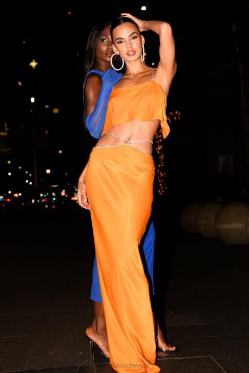 Meshki Dayana-Maxirock mit Diamantbesatz Mandarin Kleidung 060V1384