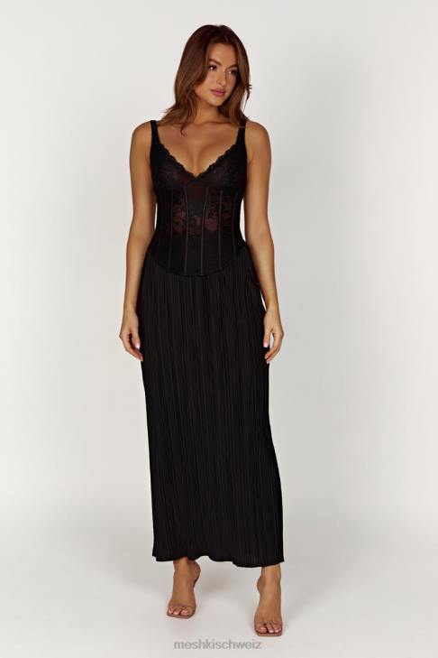 Meshki Elsie Plissee-Maxirock Schwarz Kleidung 060V1365