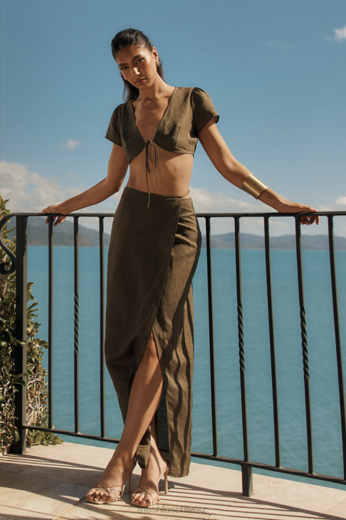 Meshki Fatima-Wickel-Maxirock aus Leinen khaki Kleidung 060V1230
