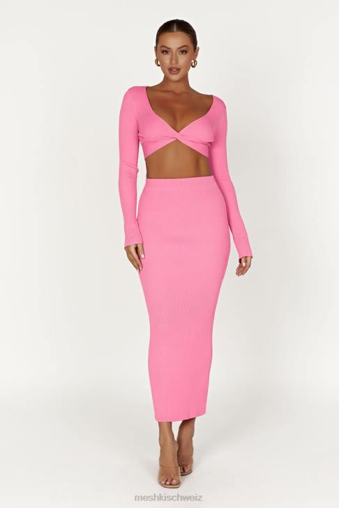 Meshki Kaesha geteilter Maxi-Strickrock Kaugummirosa Kleidung 060V1417