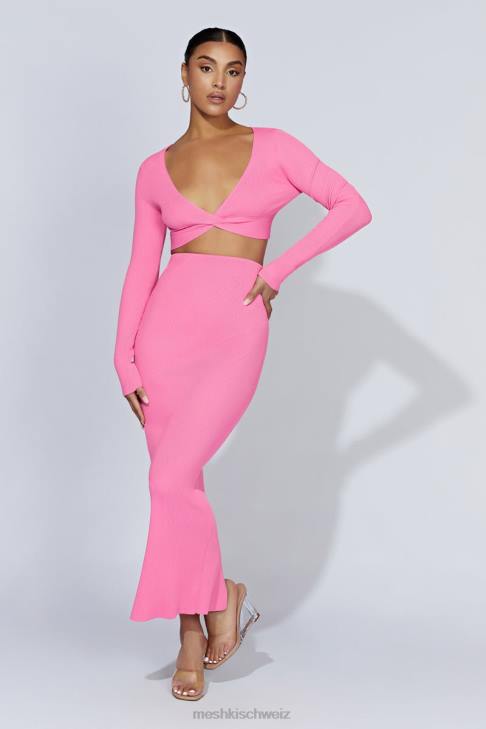 Meshki Kaesha geteilter Maxi-Strickrock Kaugummirosa Kleidung 060V1417