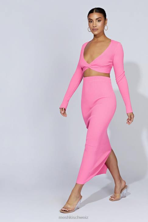 Meshki Kaesha geteilter Maxi-Strickrock Kaugummirosa Kleidung 060V1417