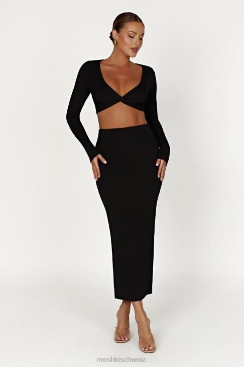 Meshki Kaesha geteilter Maxi-Strickrock Schwarz Kleidung 060V1317