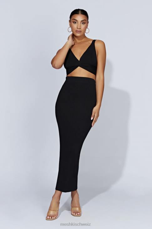 Meshki Kaesha geteilter Maxi-Strickrock Schwarz Kleidung 060V1317