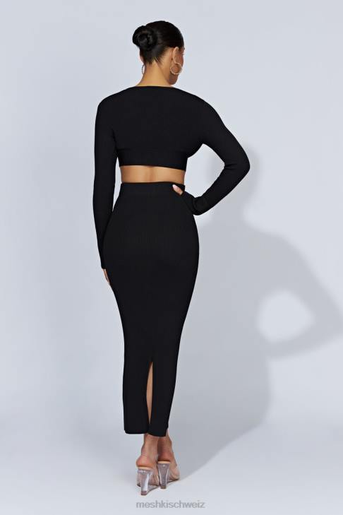 Meshki Kaesha geteilter Maxi-Strickrock Schwarz Kleidung 060V1317