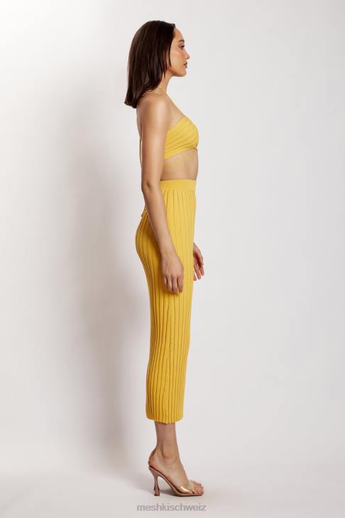 Meshki Kristallgerippter Midaxi-Rock Gelb Kleidung 060V1338