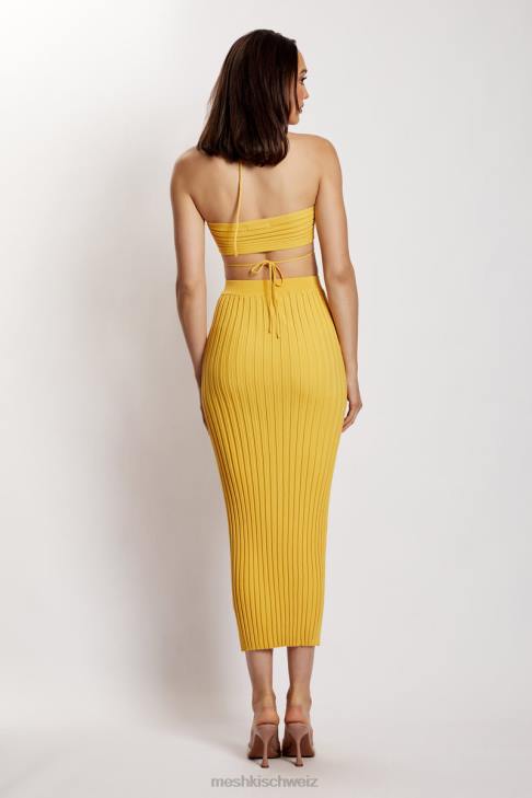 Meshki Kristallgerippter Midaxi-Rock Gelb Kleidung 060V1338