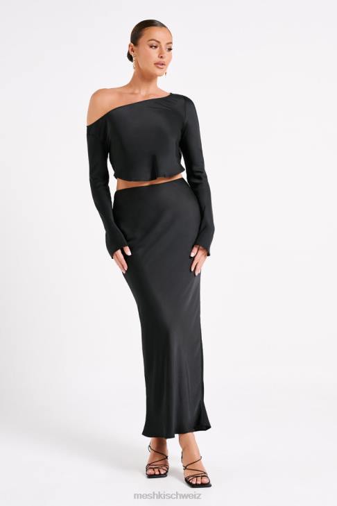 Meshki Maxirock aus Violeta-Satin Schwarz Kleidung 060V1233