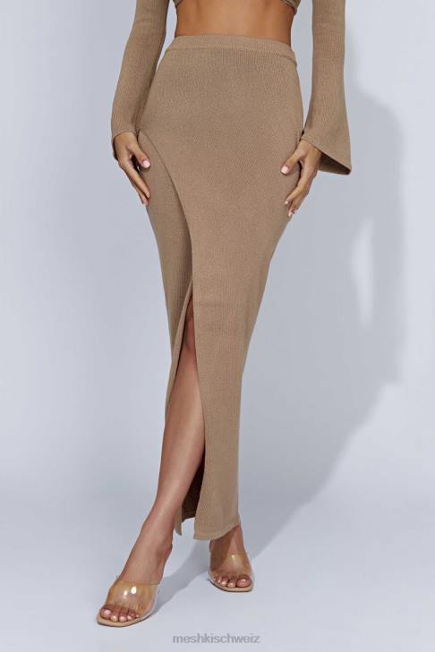 Meshki Petra-Strick-Maxirock mit Schlitz Taupe Kleidung 060V1366
