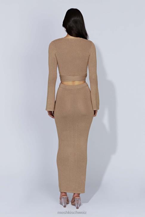 Meshki Petra-Strick-Maxirock mit Schlitz Taupe Kleidung 060V1366