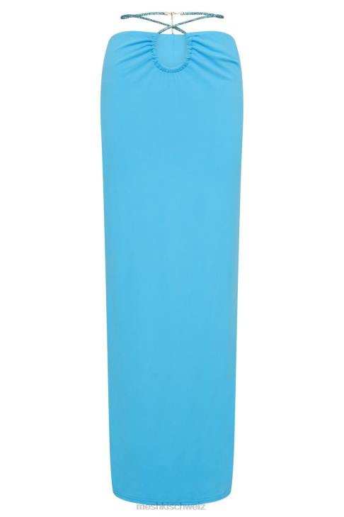 Meshki Rubinroter, diamantbesetzter, geraffter Maxirock Cyan-Blau Kleidung 060V1559