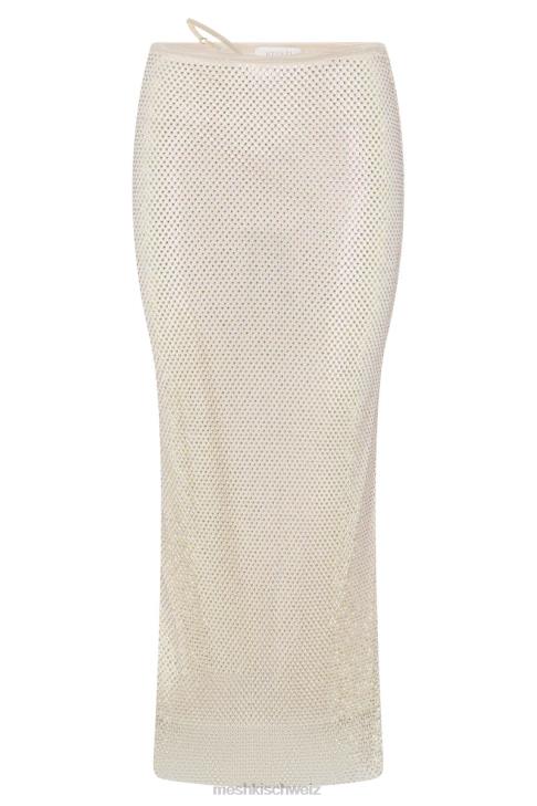 Meshki Rayne-Mesh-Strass-Midirock Creme Kleidung 060V1378