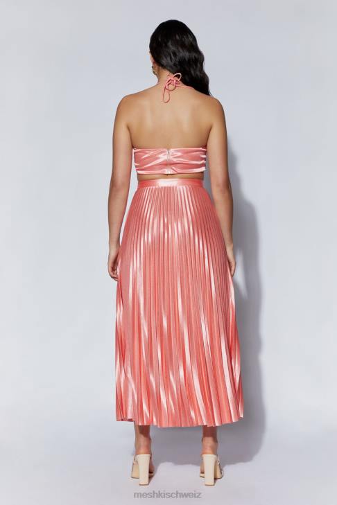 Meshki Shirin plissierter Midirock aus Satin Rosenwasser Kleidung 060V1507