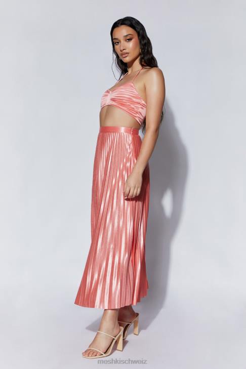 Meshki Shirin plissierter Midirock aus Satin Rosenwasser Kleidung 060V1507