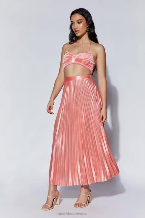 Meshki Shirin plissierter Midirock aus Satin Rosenwasser Kleidung 060V1507