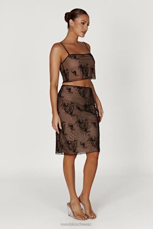 Meshki Xena bestickter Mesh-Midirock Schwarz Kleidung 060V1368