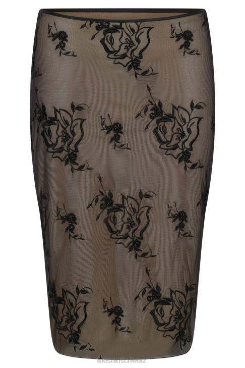 Meshki Xena bestickter Mesh-Midirock Schwarz Kleidung 060V1368