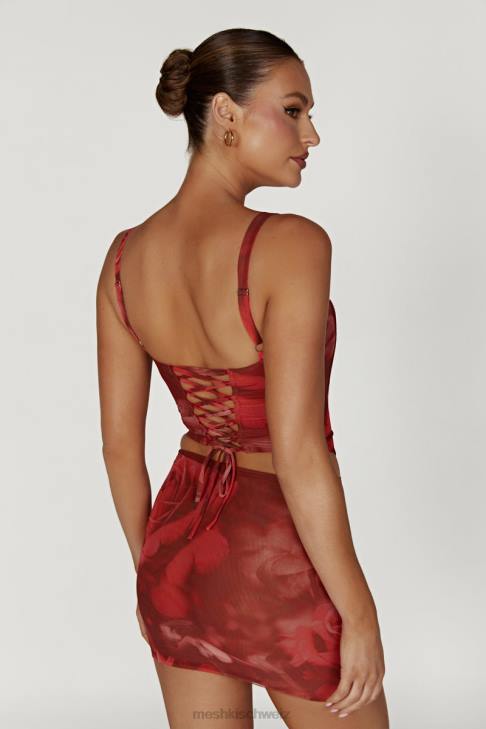 Meshki Erina Mesh-Minirock übergroßer Rosendruck Kleidung 060V1347