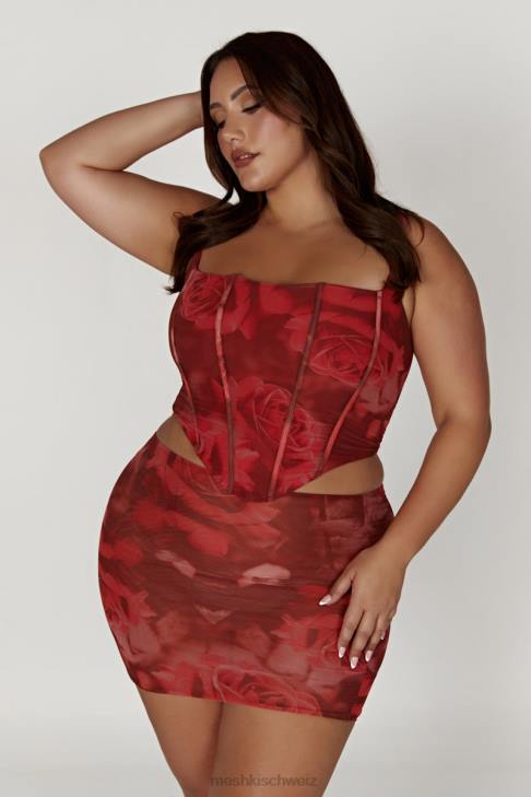 Meshki Erina Mesh-Minirock übergroßer Rosendruck Kleidung 060V1347