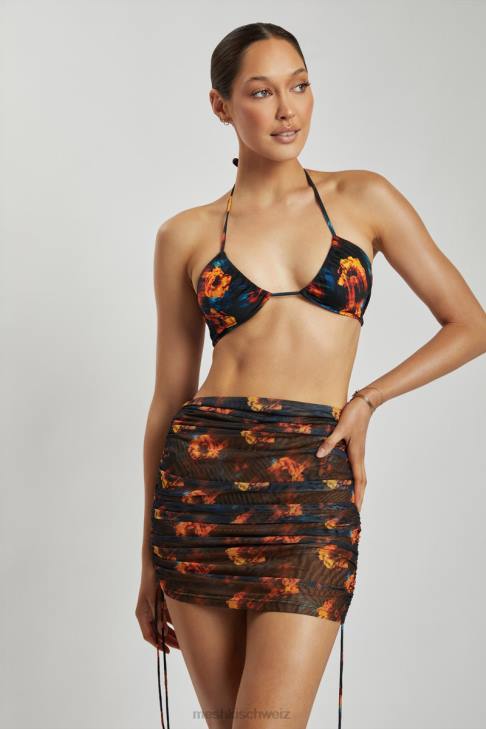 Meshki Geraffter Seitenrock aus Lindsey-Mesh abstrakte Blumen Kleidung 060V1420