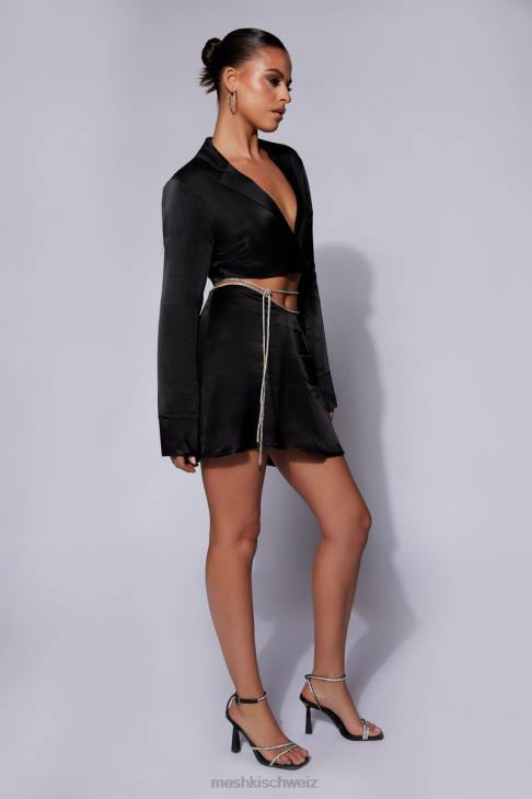 Meshki Talulah Mini-Flötenrock mit Diamantbesatz Schwarz Kleidung 060V1544