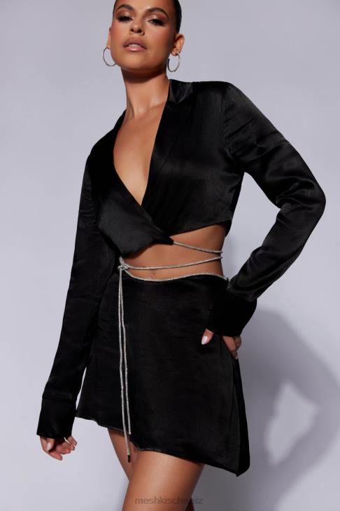 Meshki Talulah Mini-Flötenrock mit Diamantbesatz Schwarz Kleidung 060V1544