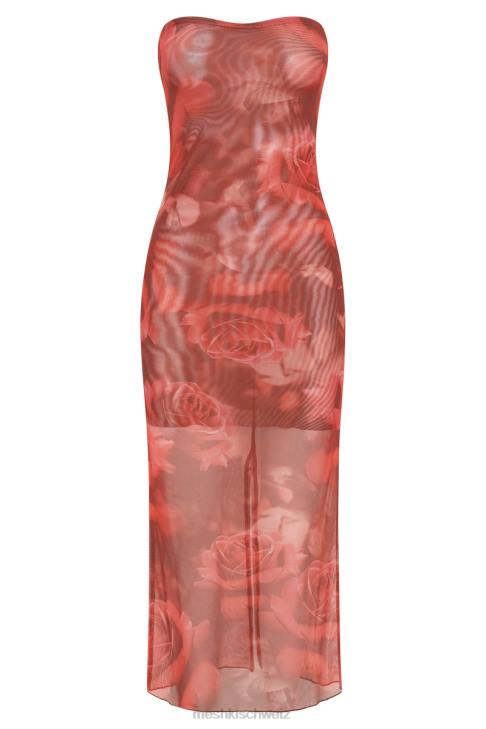 Meshki Aphrodite Strapless Mesh Dress Oversized Rose Print Clothing 060V111