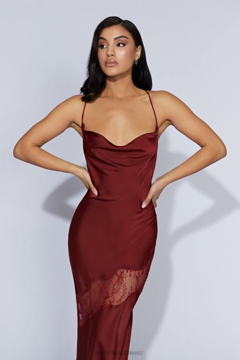 Meshki Chandra Lace Detail Satin Maxi Dress Cherry Chocolate Clothing 060V85