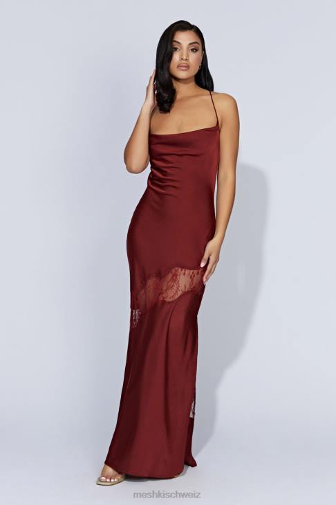Meshki Chandra Lace Detail Satin Maxi Dress Cherry Chocolate Clothing 060V85