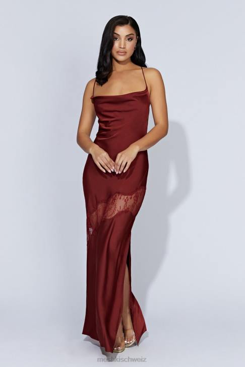 Meshki Chandra Lace Detail Satin Maxi Dress Cherry Chocolate Clothing 060V85