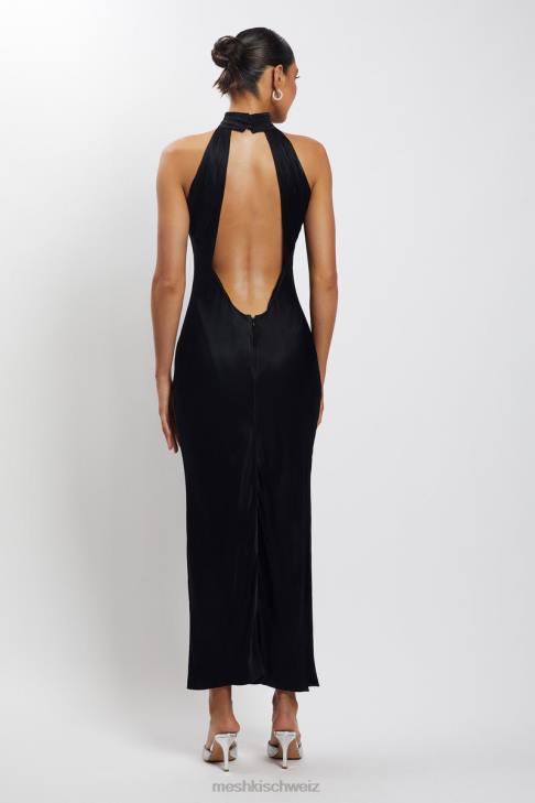 Meshki Claire Satin Drape Back Maxi Dress with Split Black Clothing 060V101