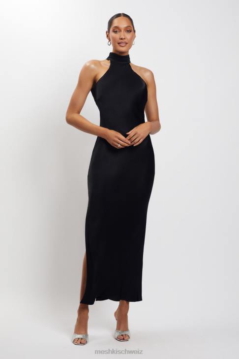 Meshki Claire Satin Drape Back Maxi Dress with Split Black Clothing 060V101