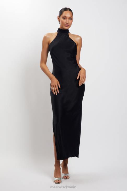 Meshki Claire Satin Drape Back Maxi Dress with Split Black Clothing 060V101