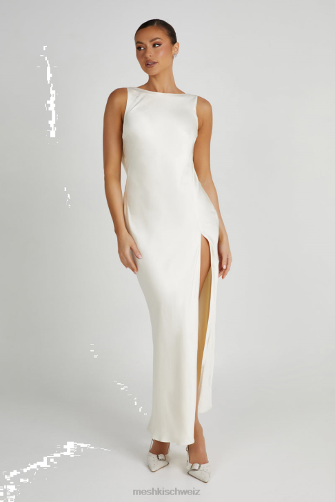 Meshki Gemima Satin Maxi Dress With Split Ivory Clothing 060V15