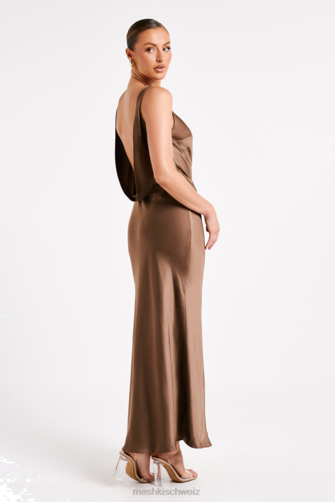 Meshki Gemima Satin Maxi Dress With Split Mocha Clothing 060V2