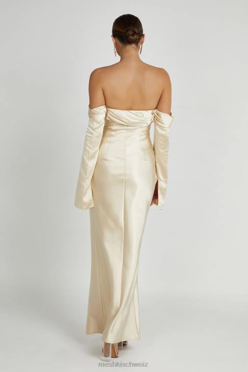 Meshki Giselle Off Shoulder Cowl Neck Maxi Dress Gold Clothing 060V120