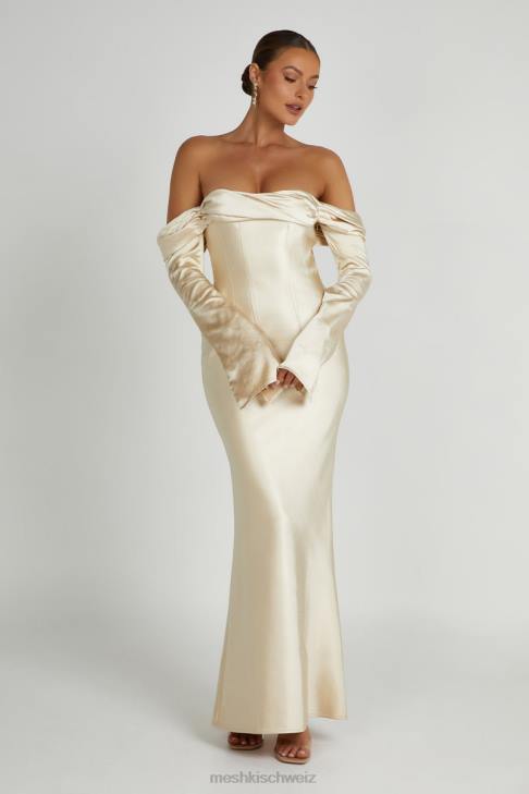 Meshki Giselle Off Shoulder Cowl Neck Maxi Dress Gold Clothing 060V120