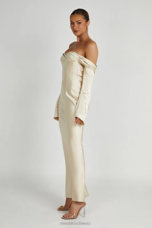 Meshki Giselle Off Shoulder Cowl Neck Maxi Dress Gold Clothing 060V120